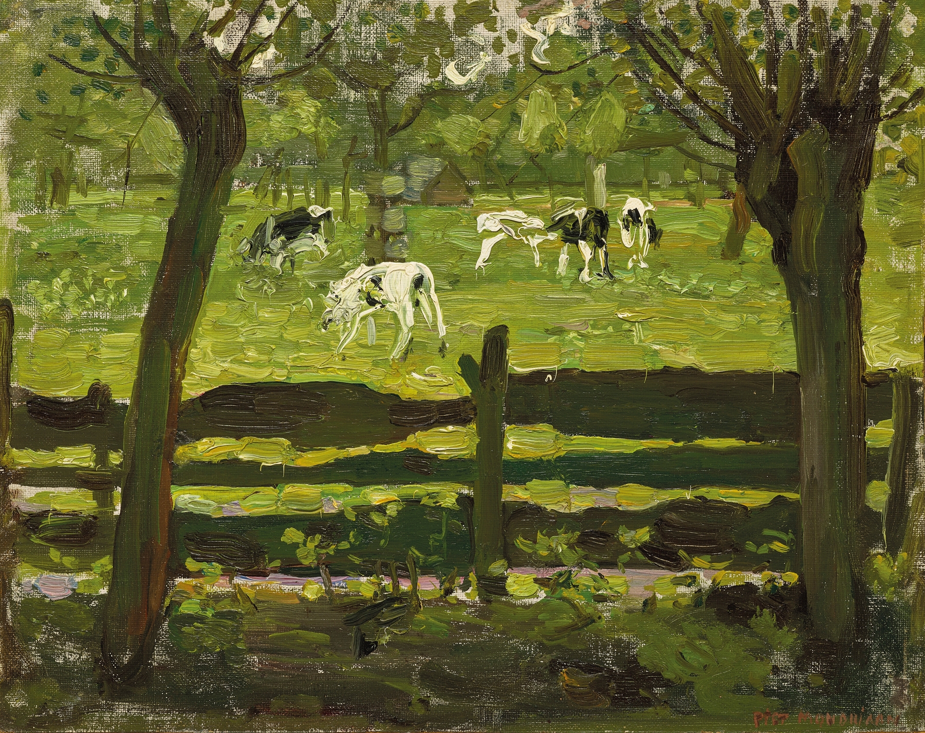 Vaches sur le pré, by Piet Mondrian, public domain