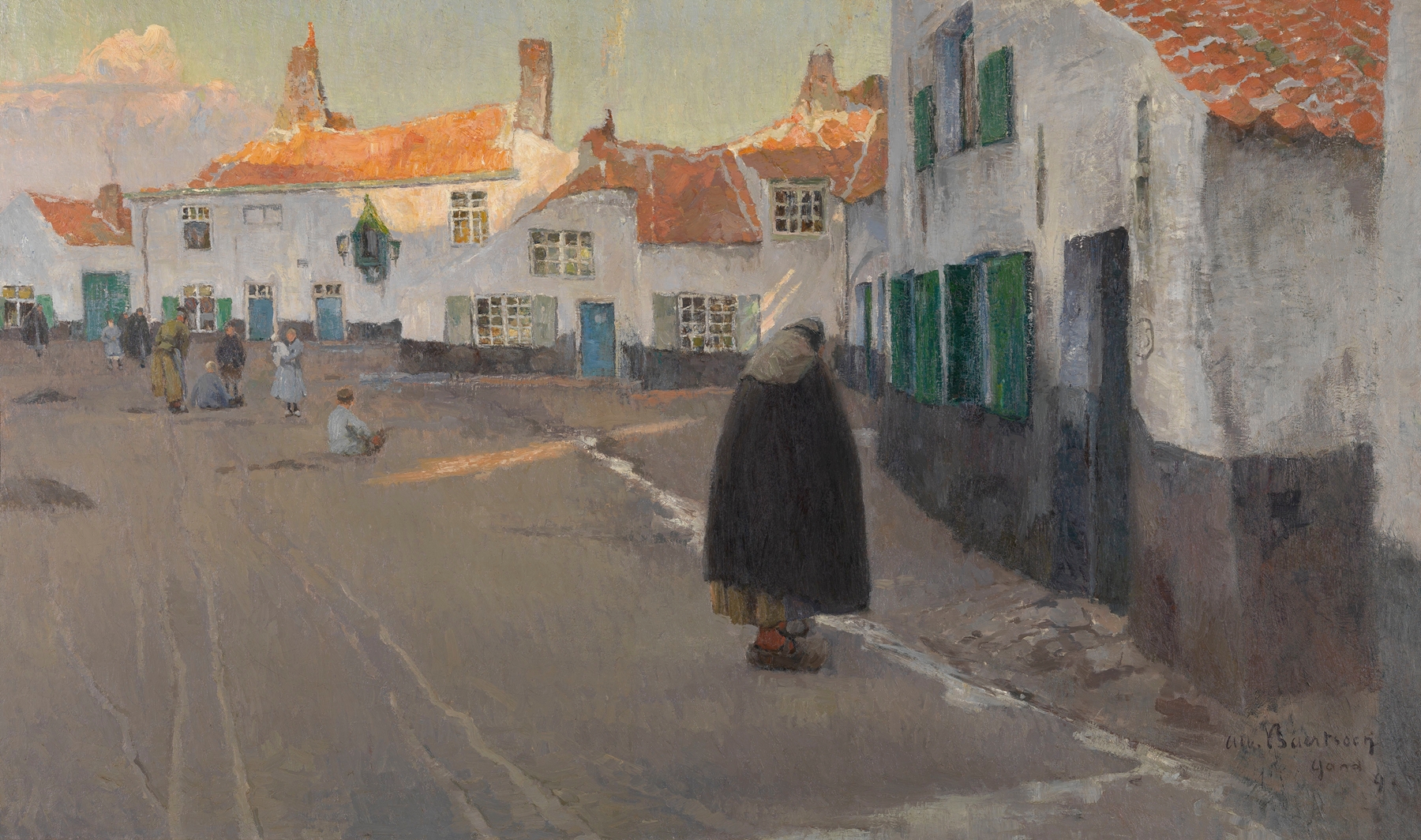 Genre scene with silhouettes in a square, oil painting by Albert Baertsoen