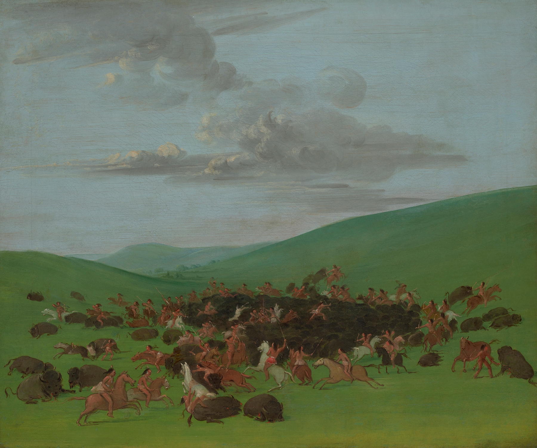Buffalo Chase, A Surround by the Hidatsa, oil painting by George Catlin