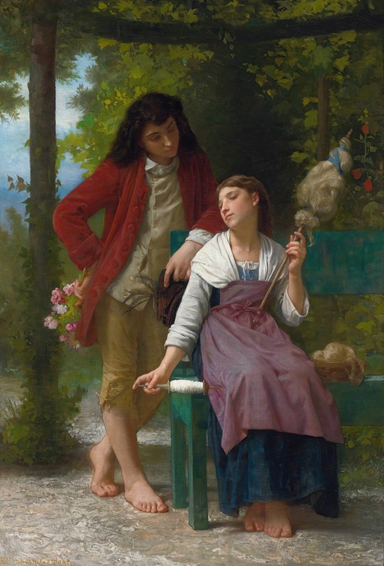 A depiction of a couple in a romantic engagement scene.