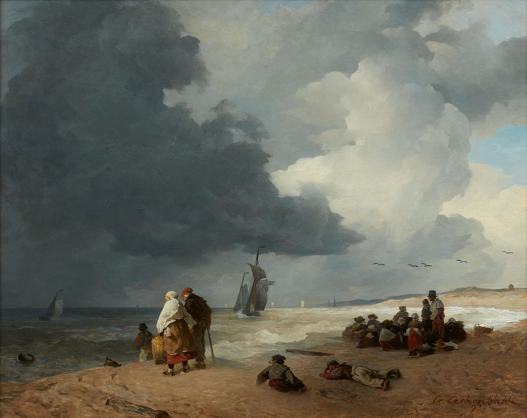 Am Strand von Scheveningen, by Andreas Achenbach, public domain