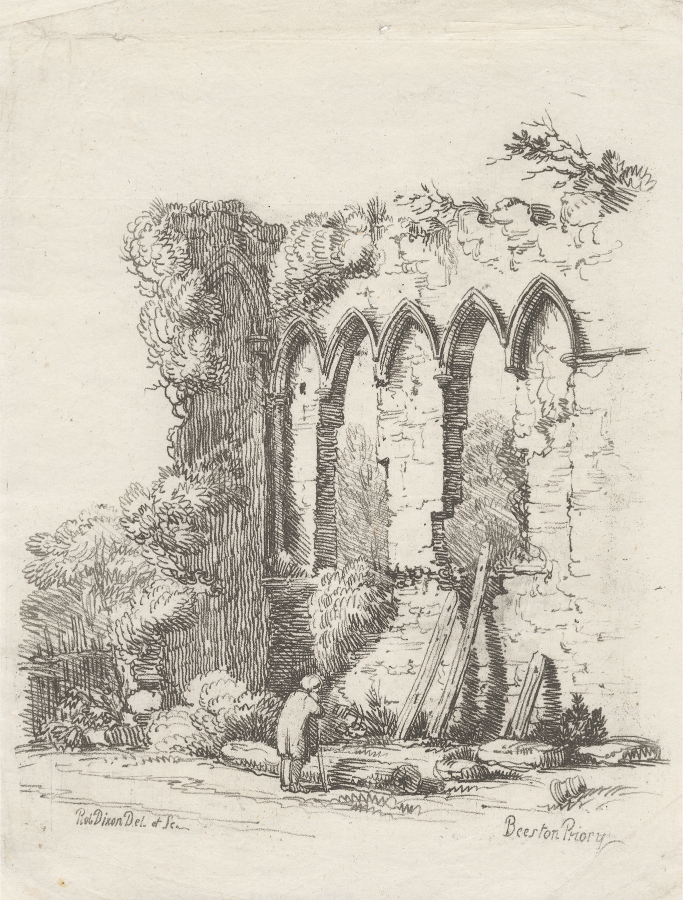 Beeston Priory, Beeston Regis by Robert Dixon, oil painting depicting ancient ruins and serene landscape.