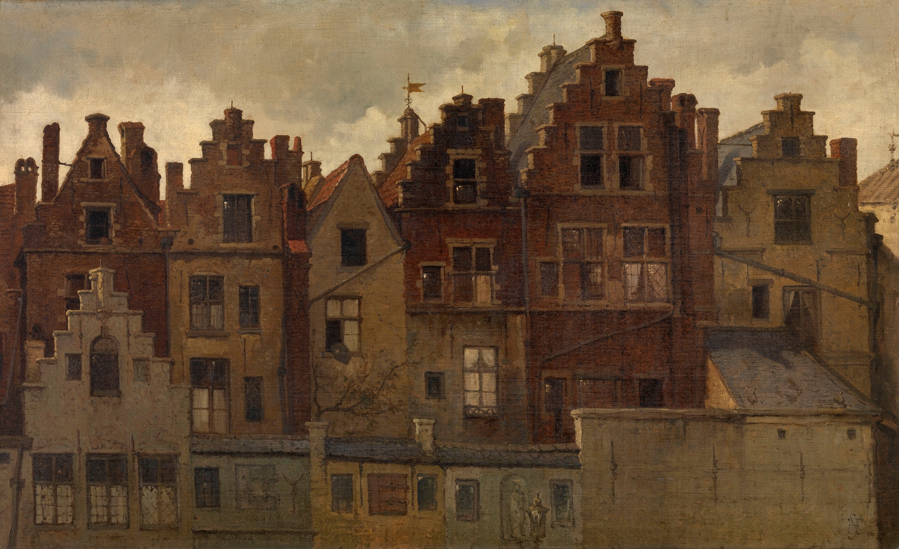 Old Façades on the Handschoenmarkt, oil on canvas by Henri François Schaefels