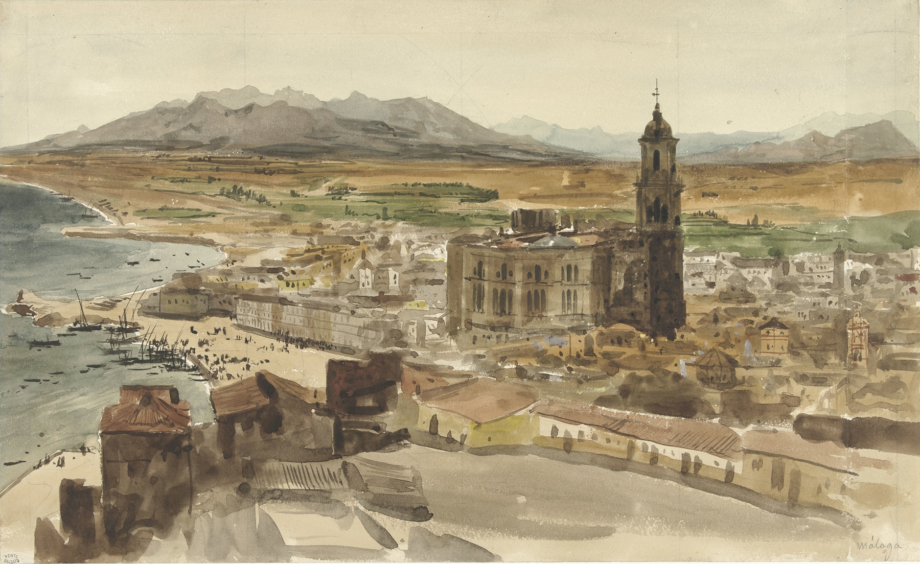Landscape of Malaga with hills, oil on canvas by Adrien Dauzats