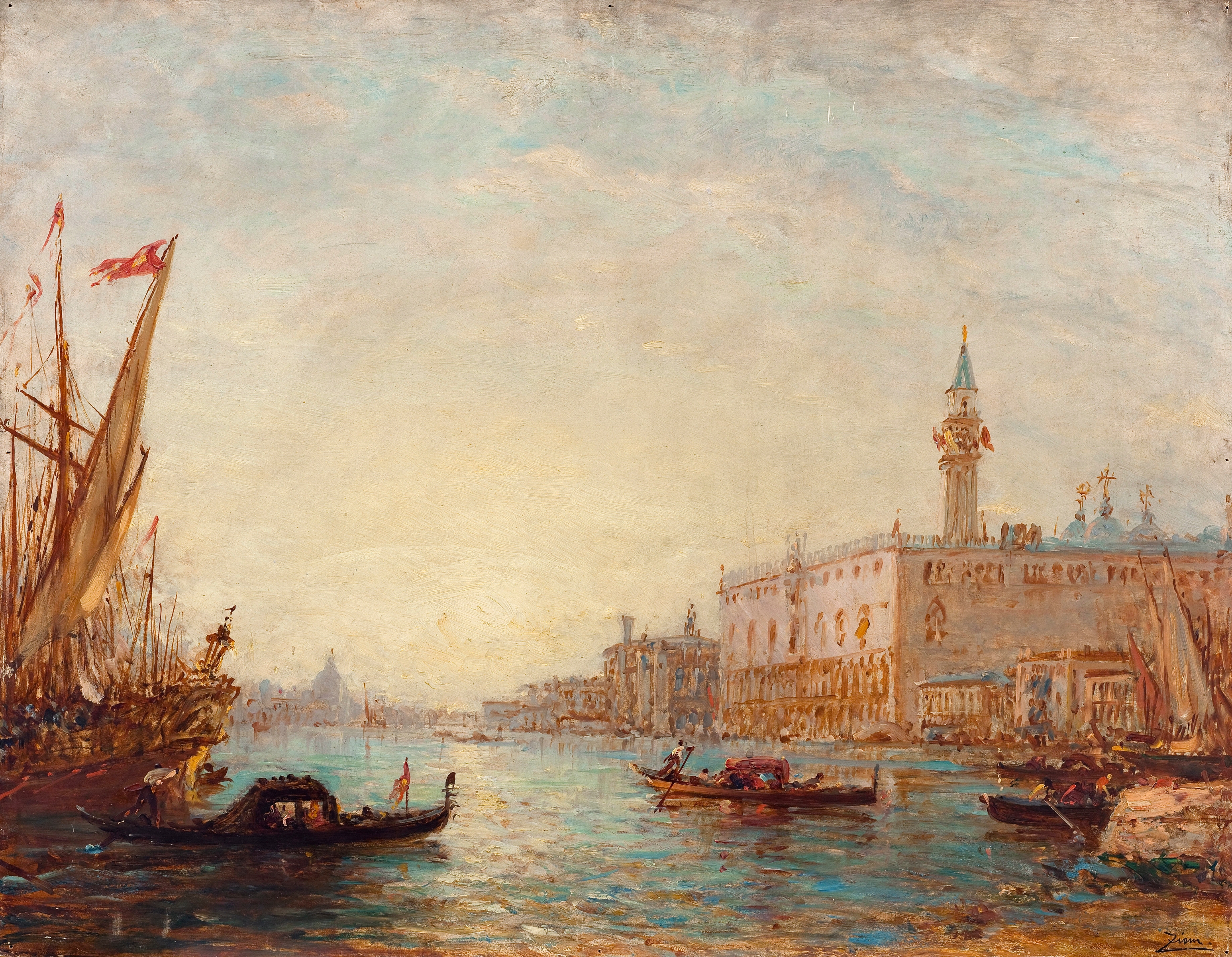 Venise, Le Palais Des Doges by Félix Ziem, oil painting depicting the Doge's Palace at sunset.