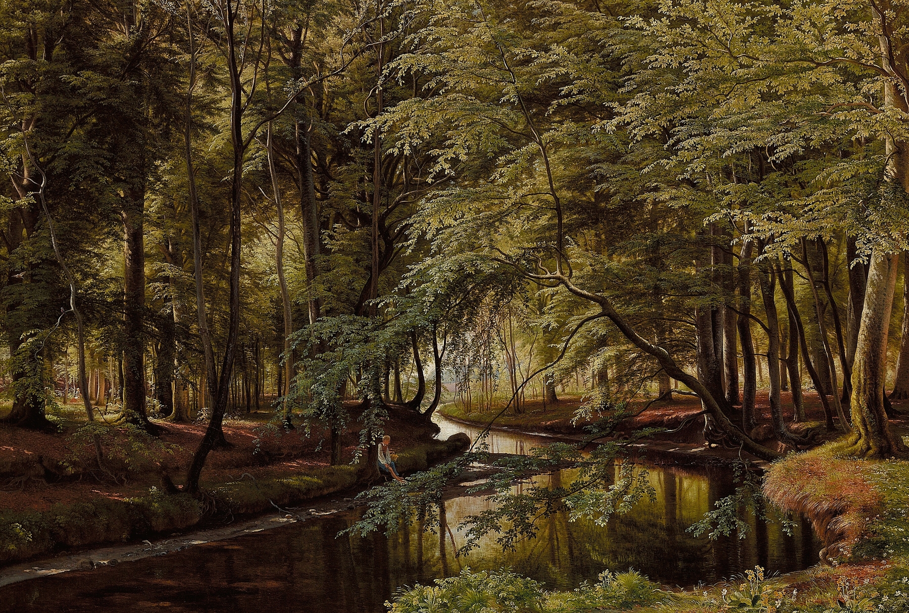 Landscape with figures in sunlight, oil painting by Carl Frederik Aagaard