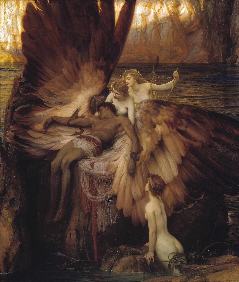 Herbert James Draper's 'The Lament for Icarus' depicts a poignant scene of mourning for the fallen figure of Icarus.