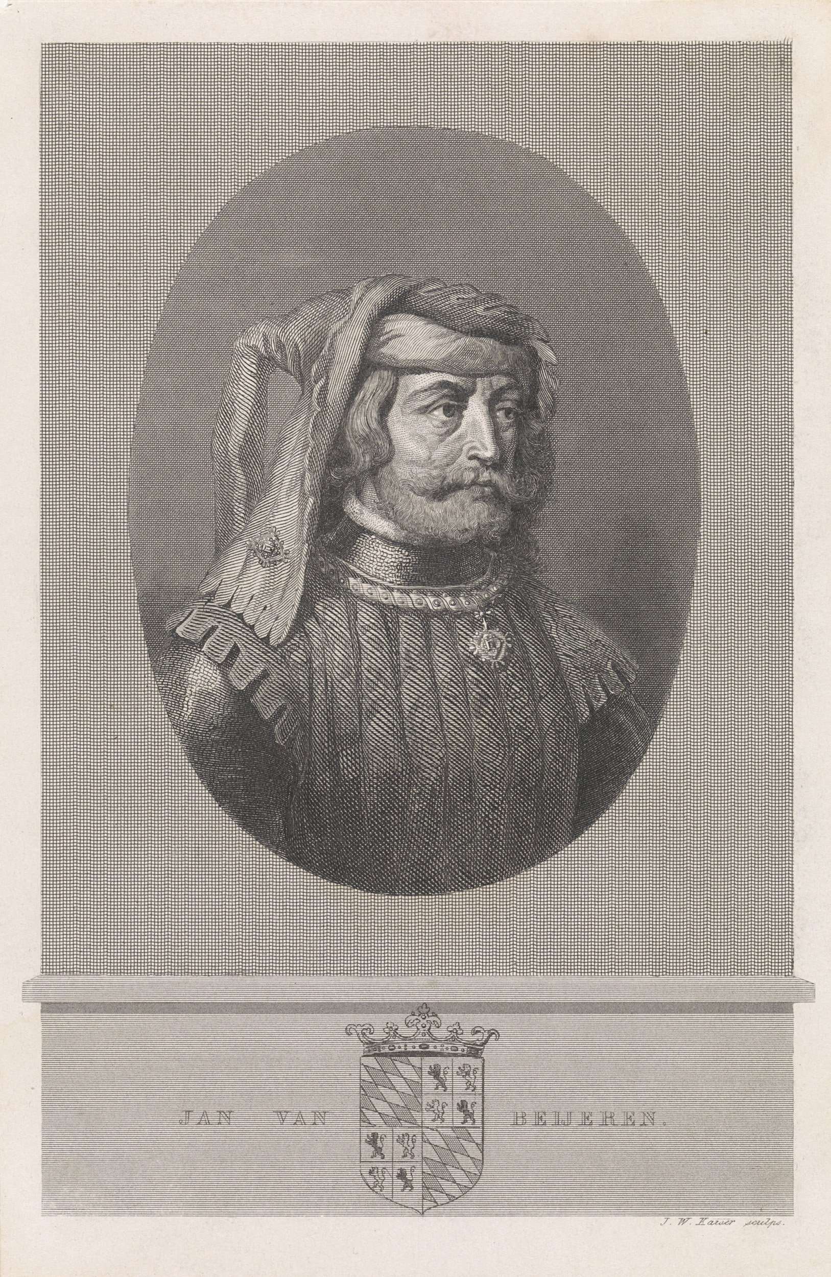 Portrait of Jan van Beieren, etching by Johann Wilhelm Kaiser