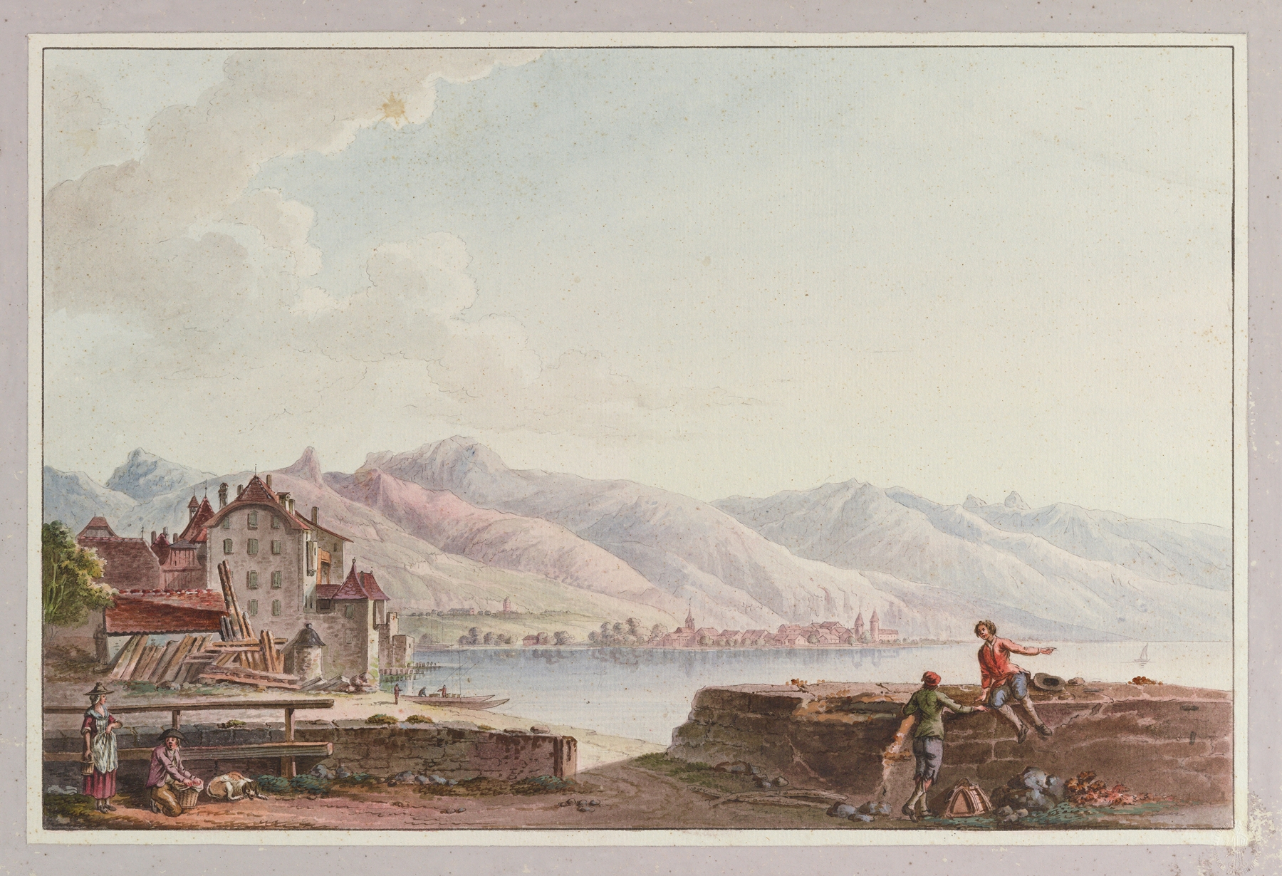 Landscape of Lake Geneva and Vevey by Joseph Emmanuel Curty, oil on canvas