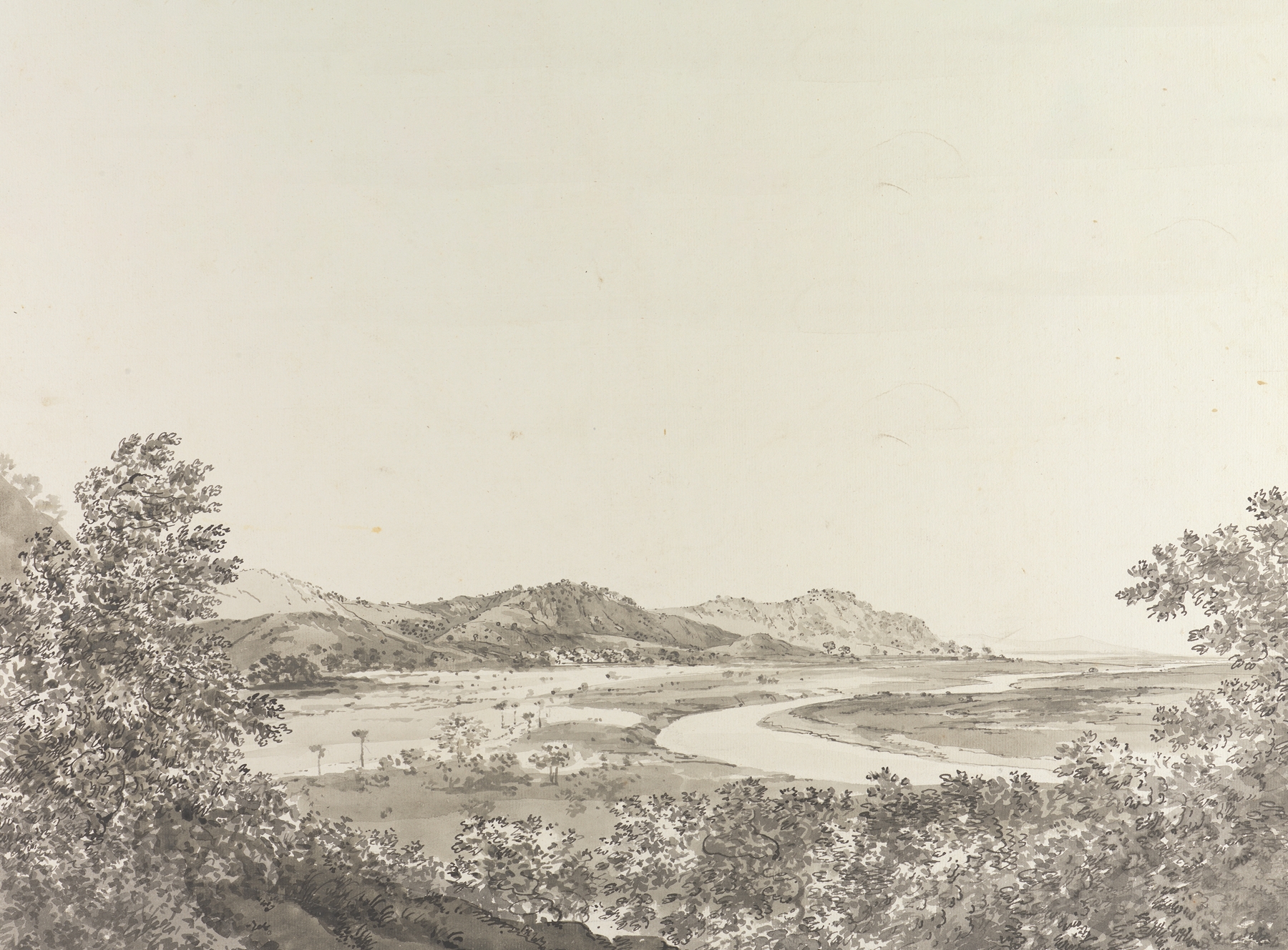 Drawing by William Hodges depicting a distant mountain landscape, 1780-1788.