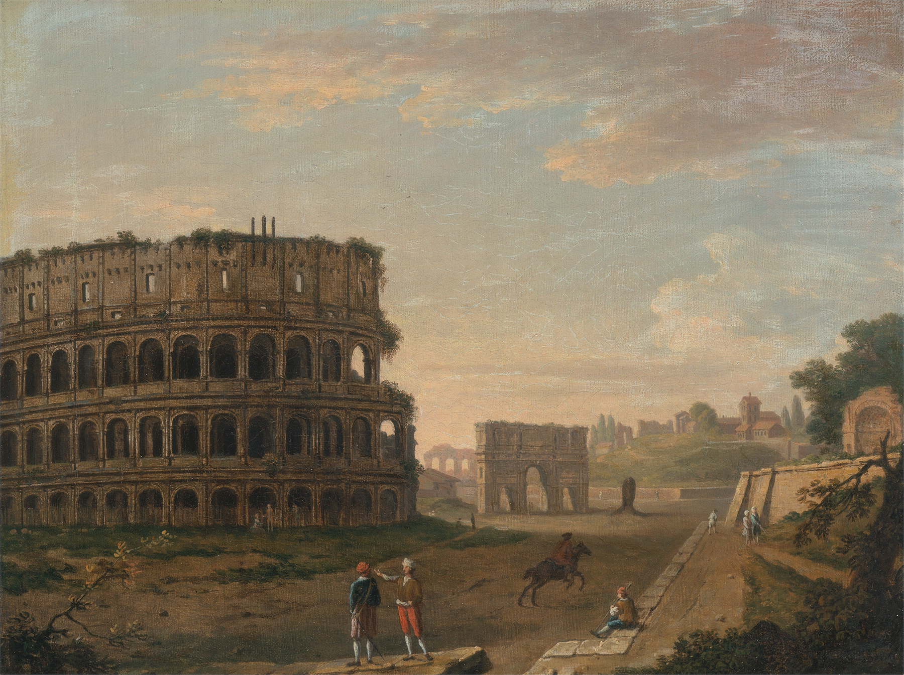 The Colosseum by John Inigo Richards, oil on canvas, showcasing ancient ruins in golden light.