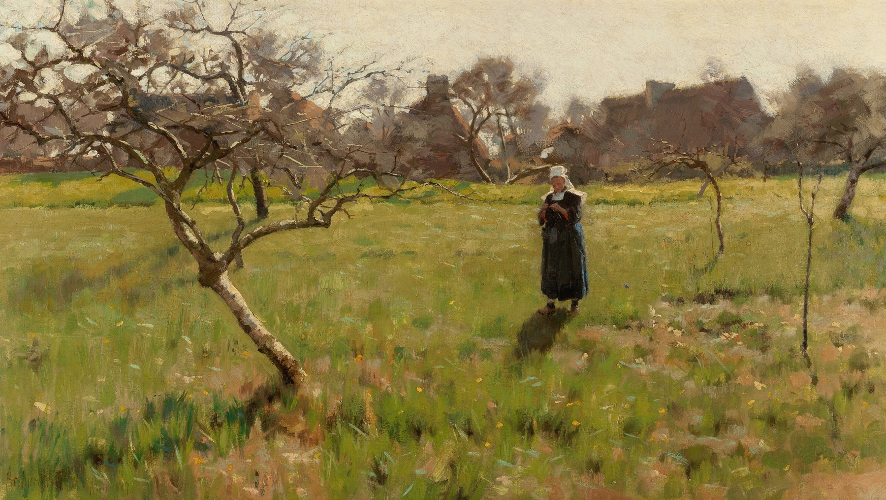 Brittany Field with Figure, oil on canvas by Arthur Wesley Dow