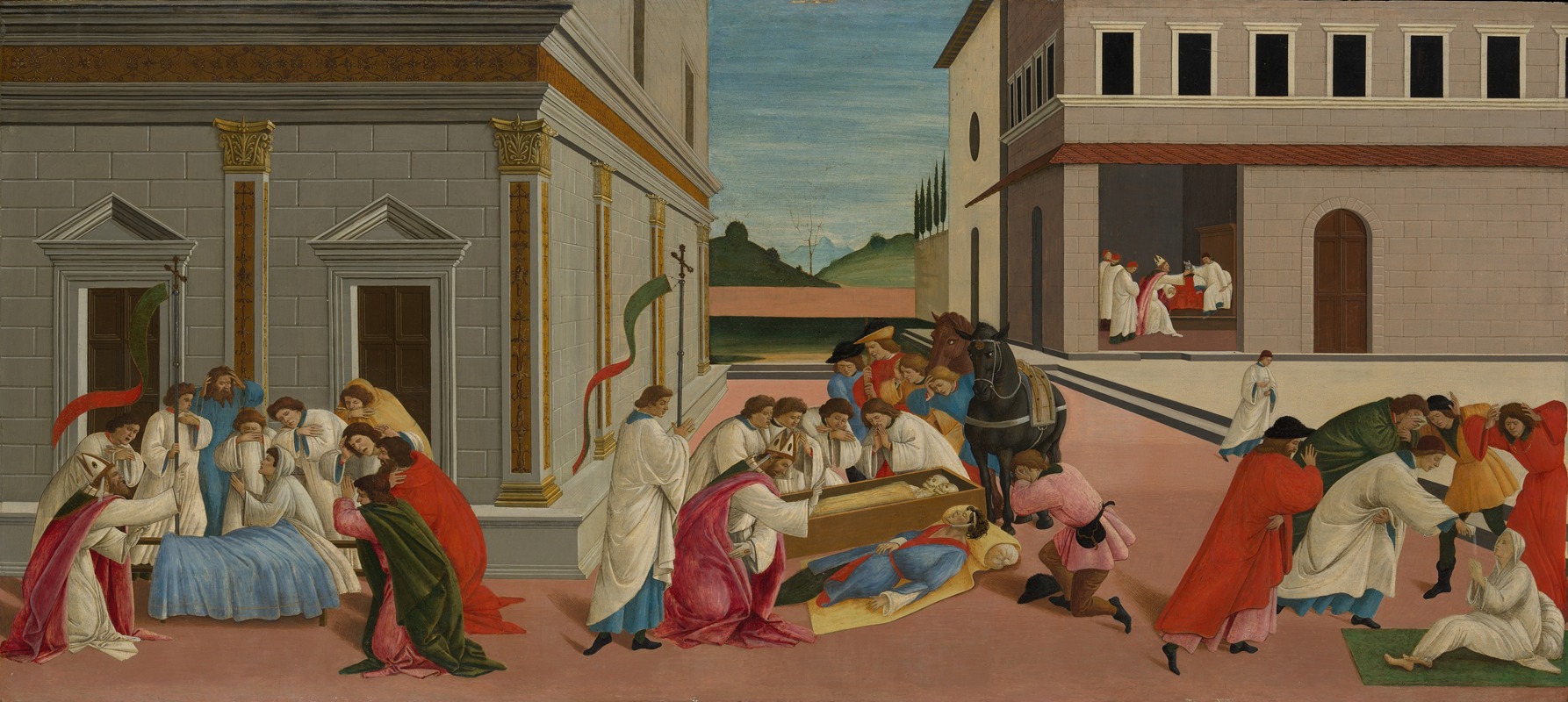 This painting depicts the miracles of Saint Zenobius by Sandro Botticelli.