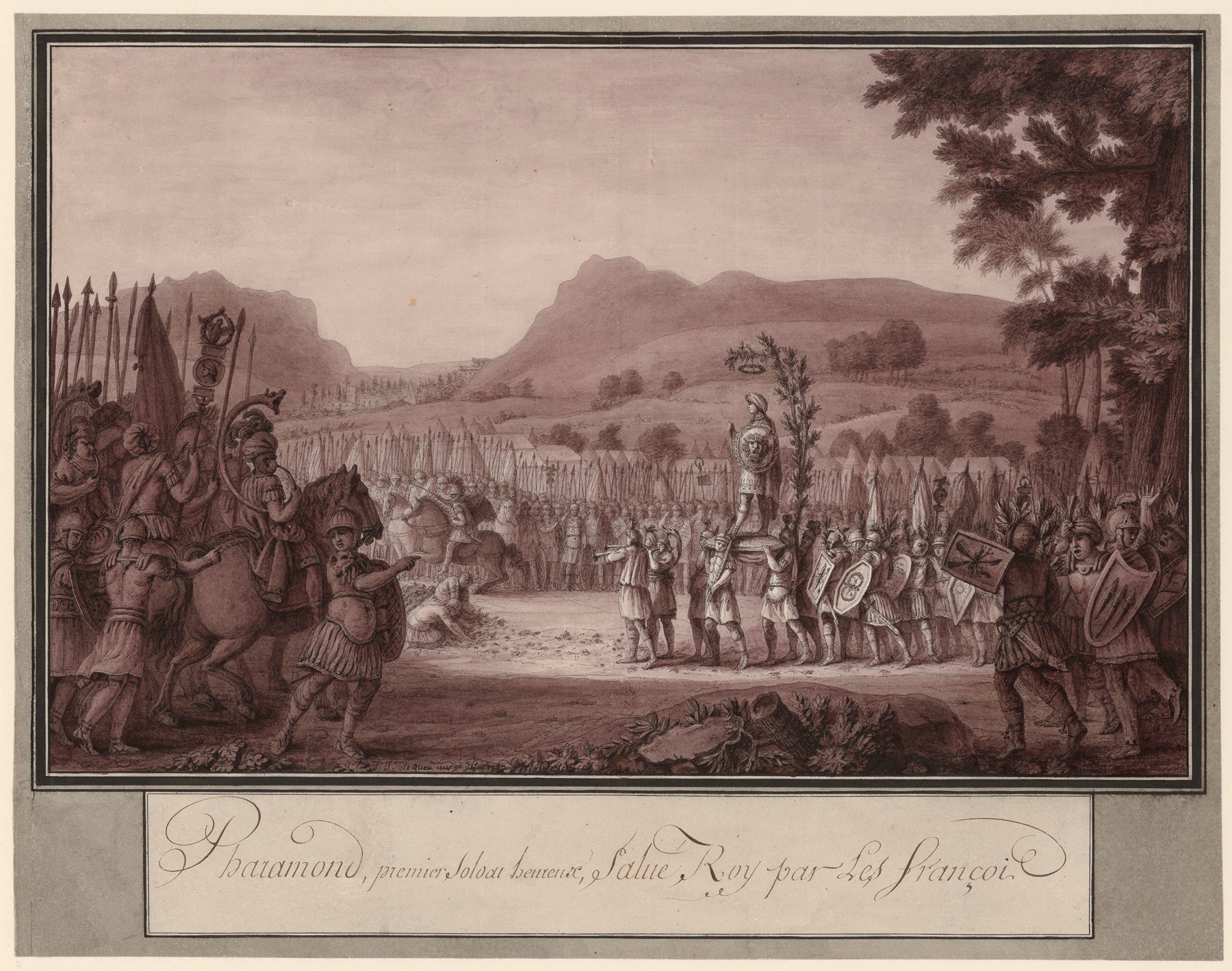 Historical scene featuring a soldier in light and shadow, by Jean Jacques Lequeu