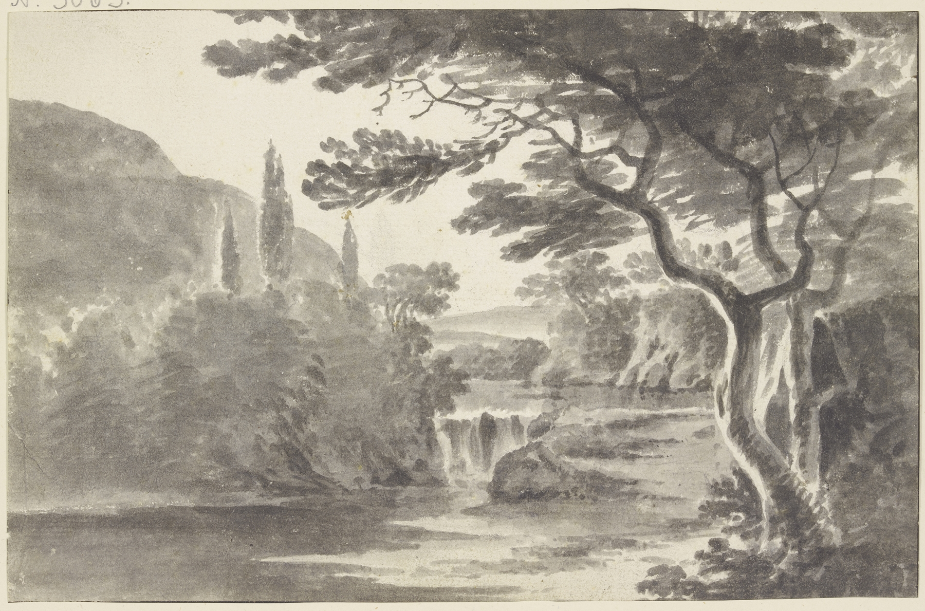 Landscape with a waterfall, oil painting by Roelant Roghman