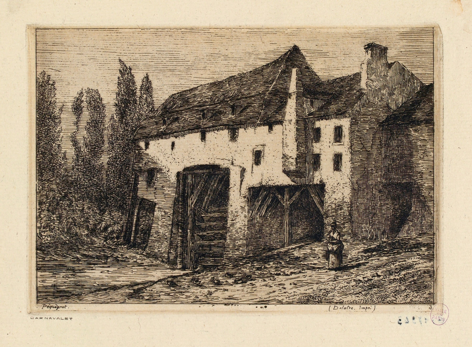 Moulin des corbeaux à Charenton-le-Pont, oil on canvas by Auguste Péquégnot depicting a windmill and lush foliage