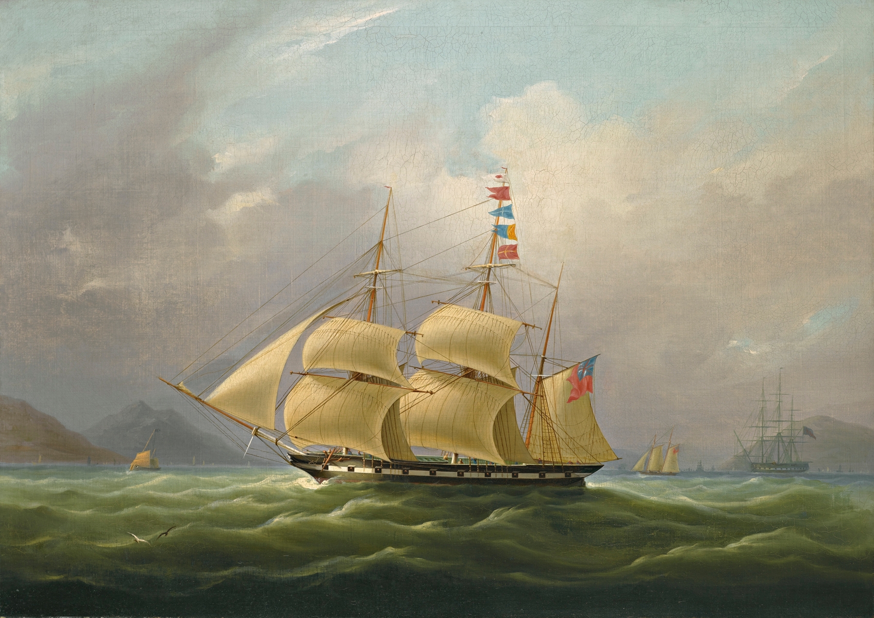 The Barque Sylph, oil on canvas by William John Huggins, depicting a ship anchored on calm waters