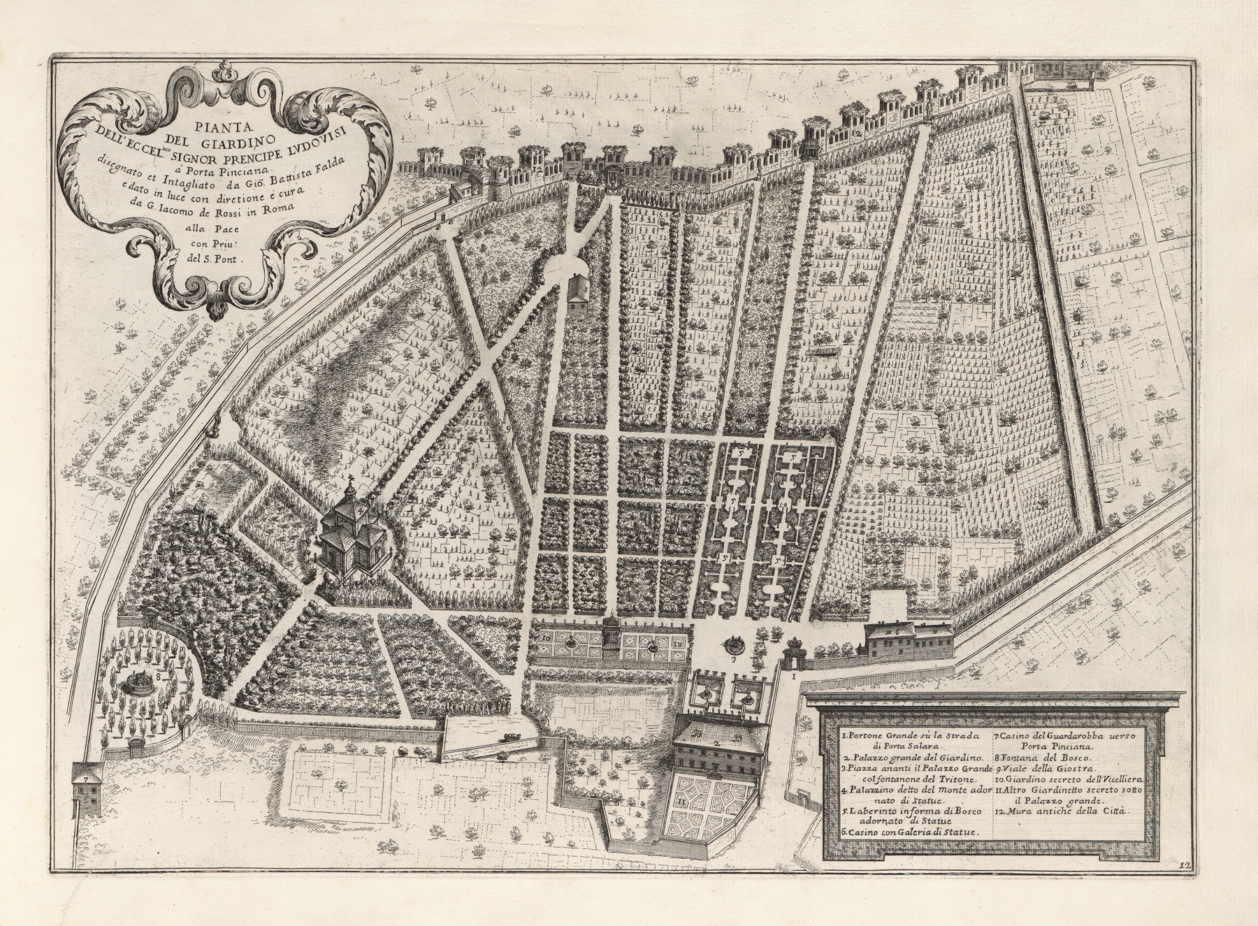 Li giardini di Roma: con le loro piante, alzate e vedvte in prospettiva Pl.11, by Giovanni Battista Falda, public domain