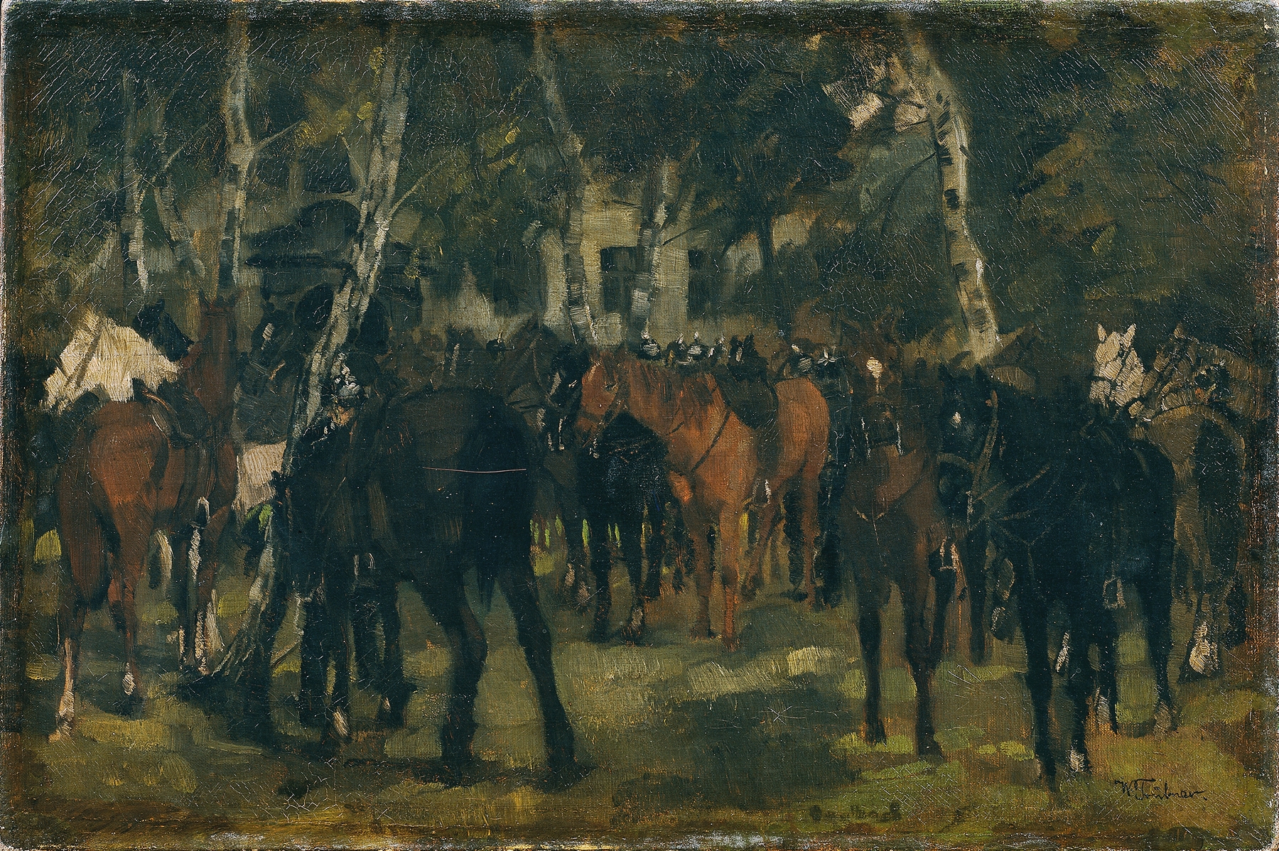 Cuirassiers in earthy tones, oil painting by Wilhelm Trübner
