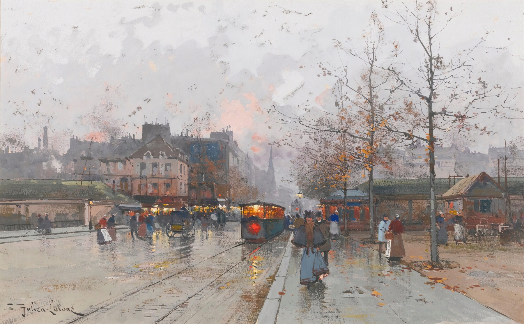 Porte De Chatillon by Eugène Galien-Laloue, impressionism, landscape with a bridge