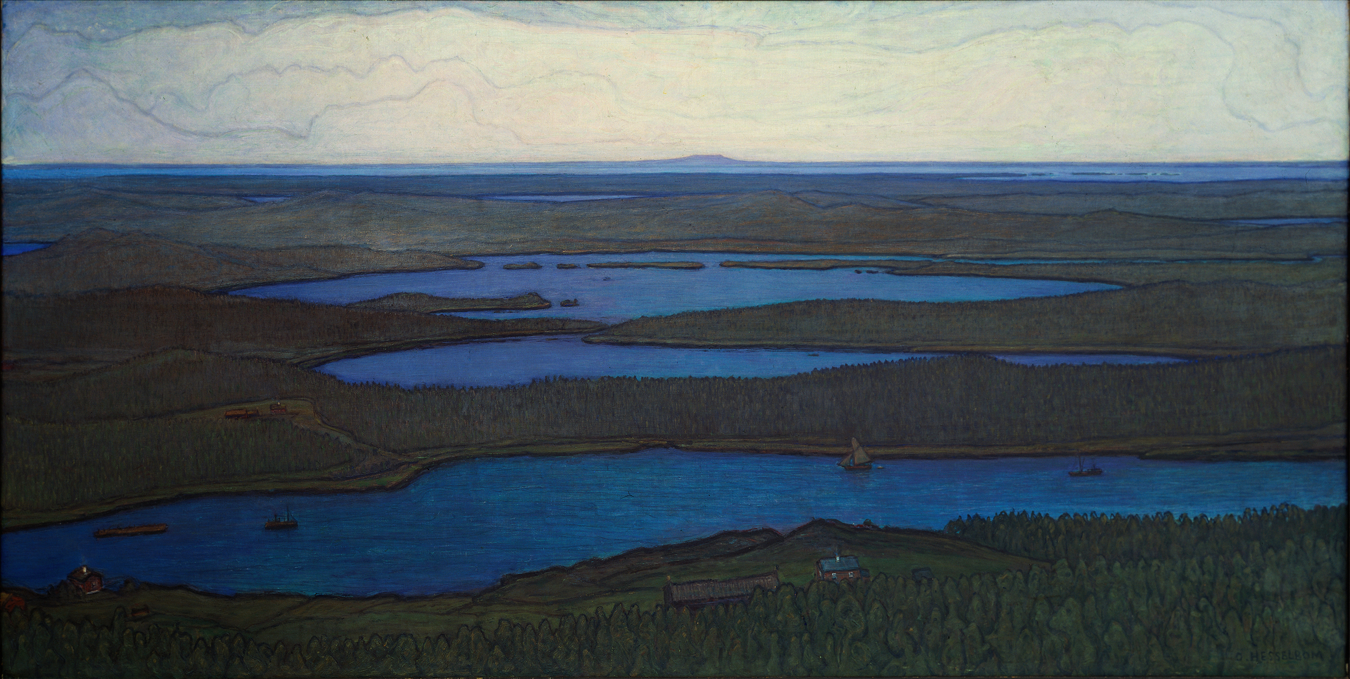 Landscape of a forest and lake, oil on canvas by Otto Hesselbom