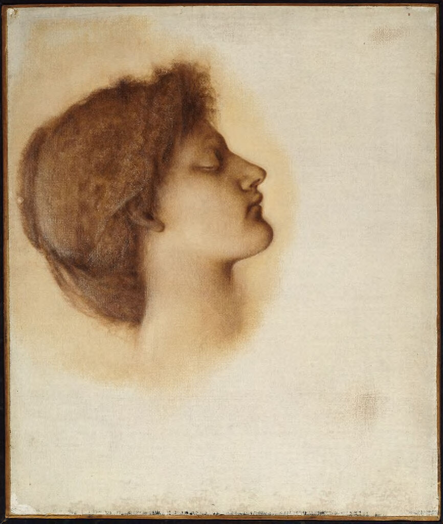 Head of a maiden in oil on canvas by Edward Burne-Jones