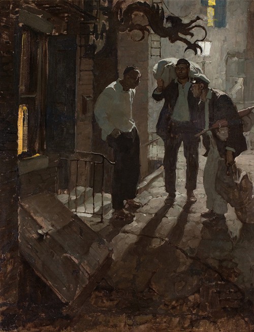 Dean Cornwell's 'Man at the Crossroad' showcases a pivotal moment in American history.