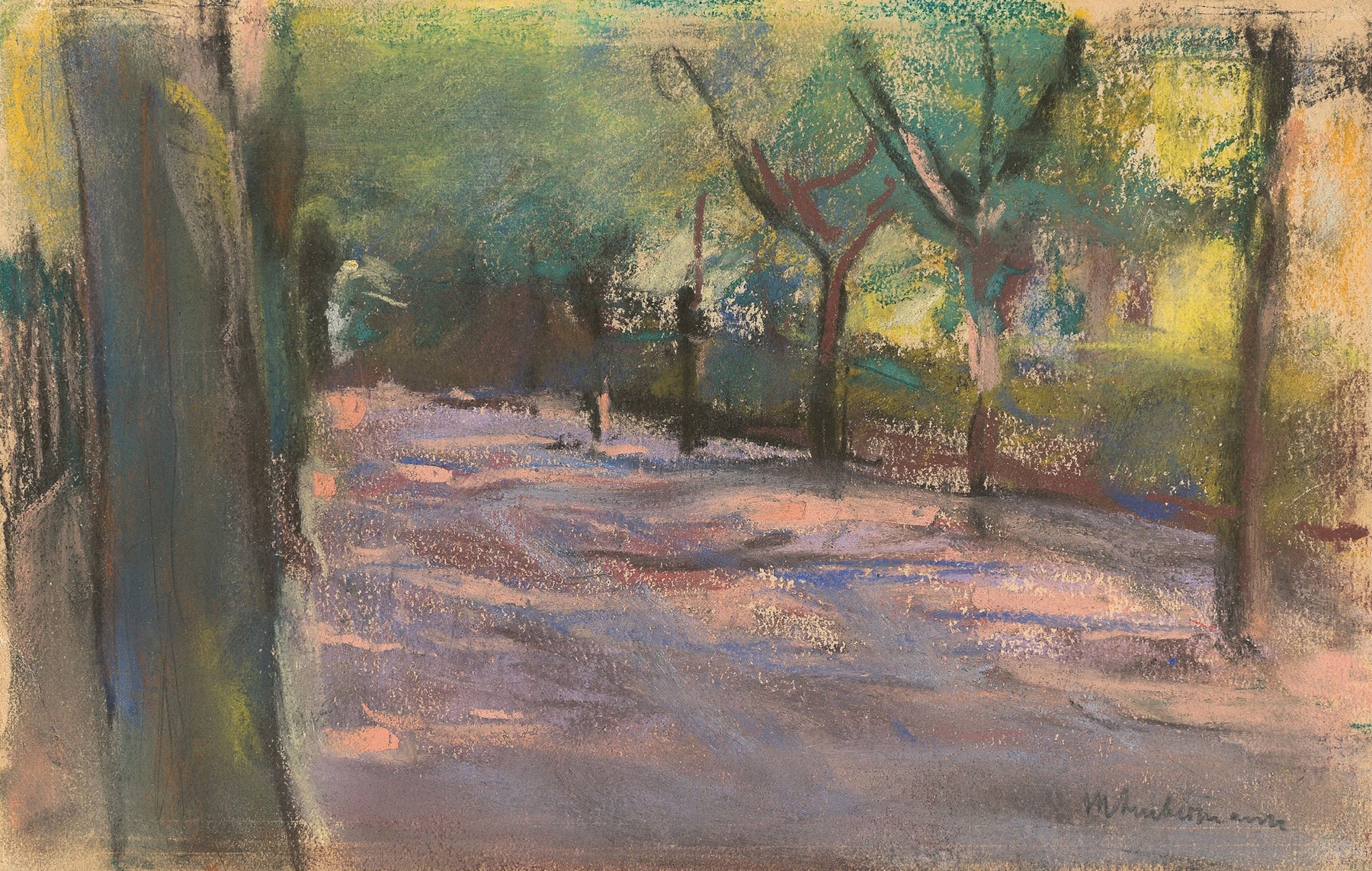 Impressionist landscape by Max Liebermann, depicting trees and sunlight in Die Colomierstraße in Wannsee