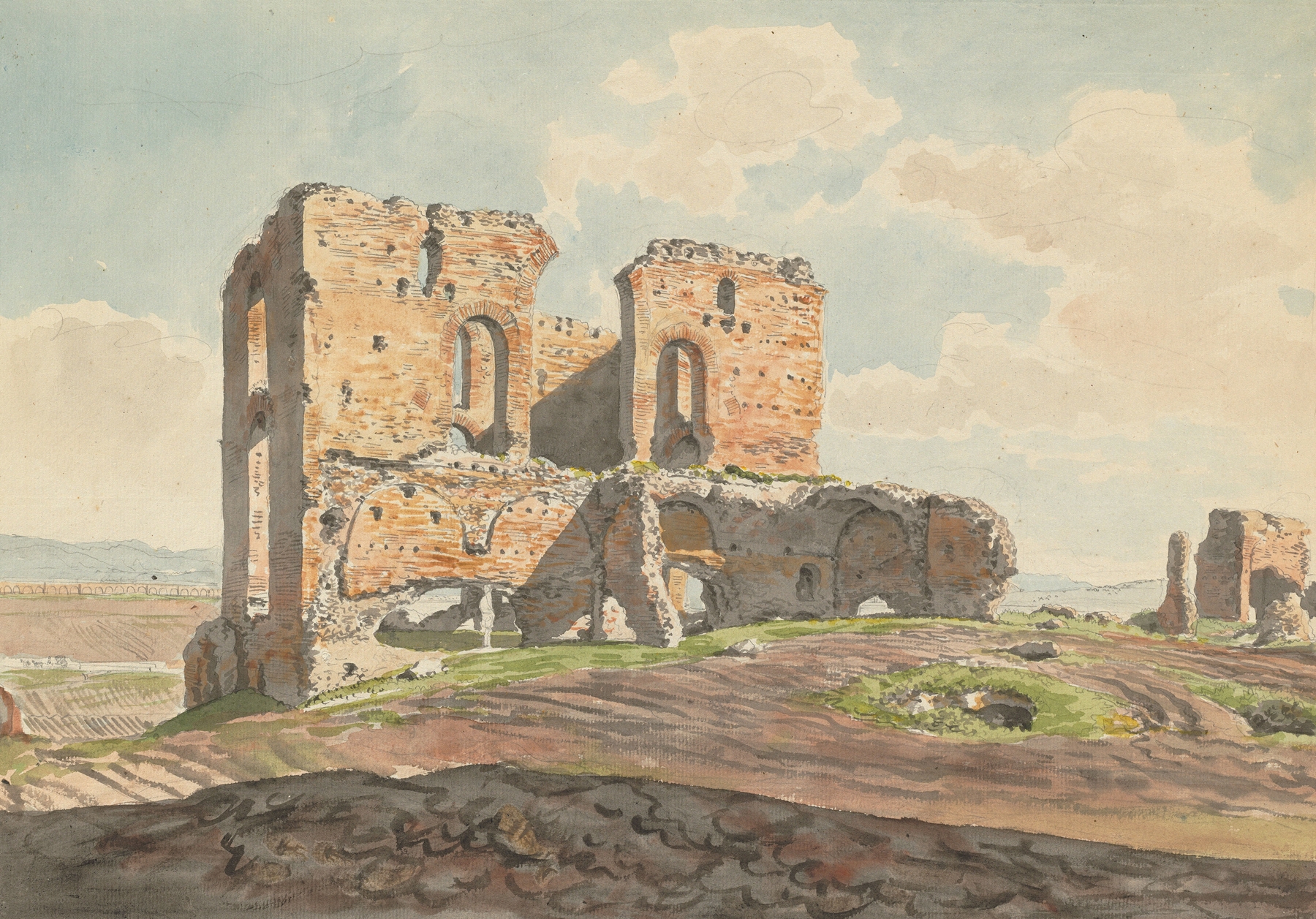 The Great Villa of the Quintilii on the Appian Way, watercolor on paper by Carlo Labruzzi