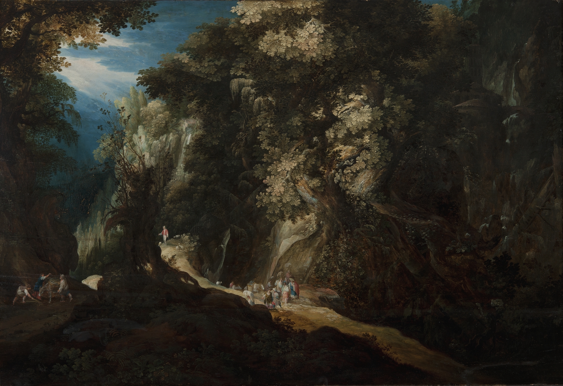 Wooded Mountain Landscape with Waterfall by Gijsbrecht Leytens, unknown medium