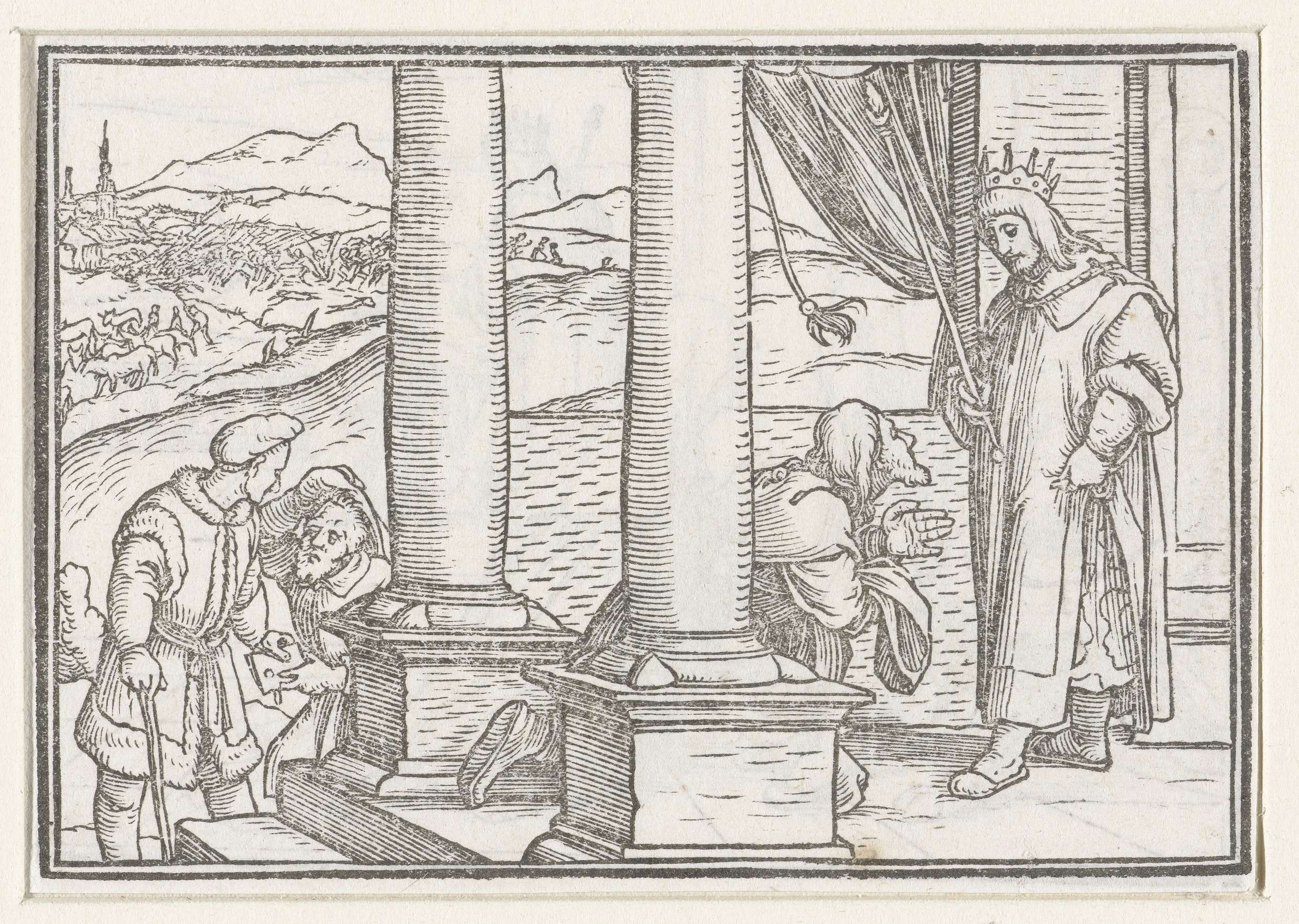Religious scene of Natan confronting David about his sins, paper by Hans Holbein (II)