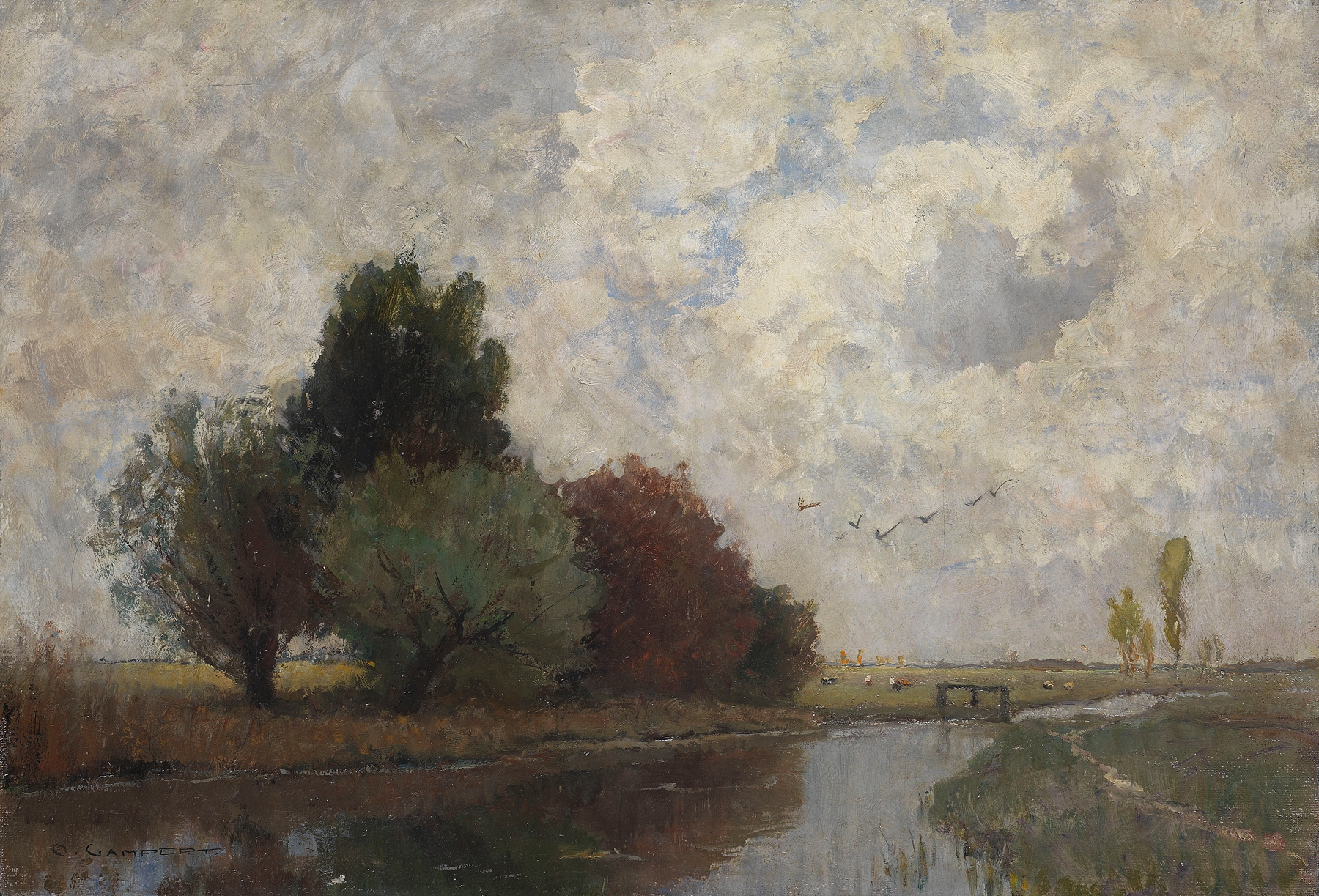 Landscape featuring a river, painted by Otto Gampert in 1860.