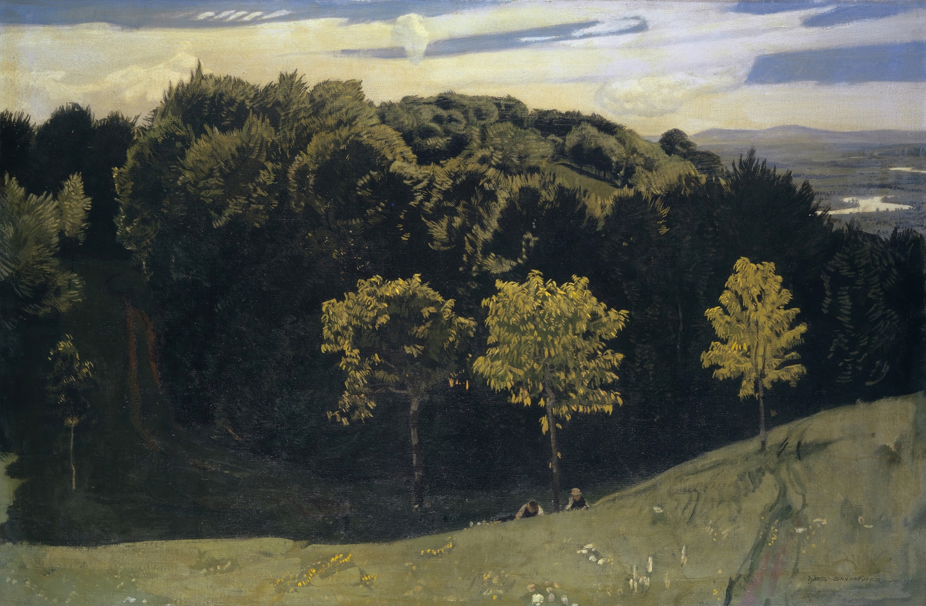 Landscape of The Rhine near Basel by Hans Sandreuter, oil on canvas