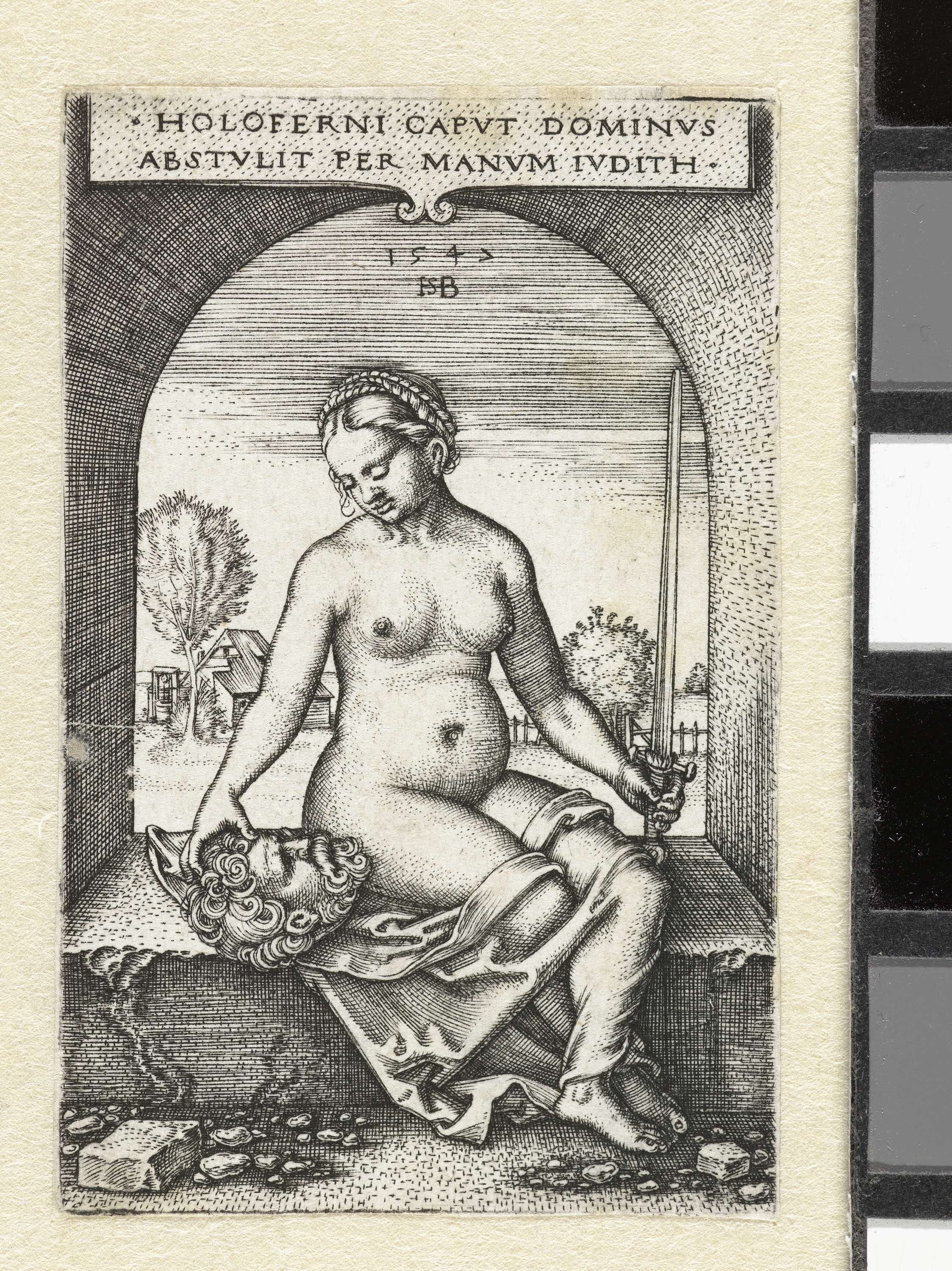 Judith met hoofd van Holofernes in raamopening, by Hans Sebald Beham, public domain
