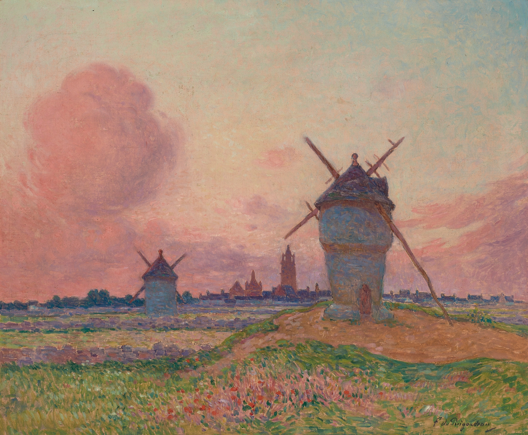 Marine scene at sunset by Ferdinand du Puigaudeau, oil painting