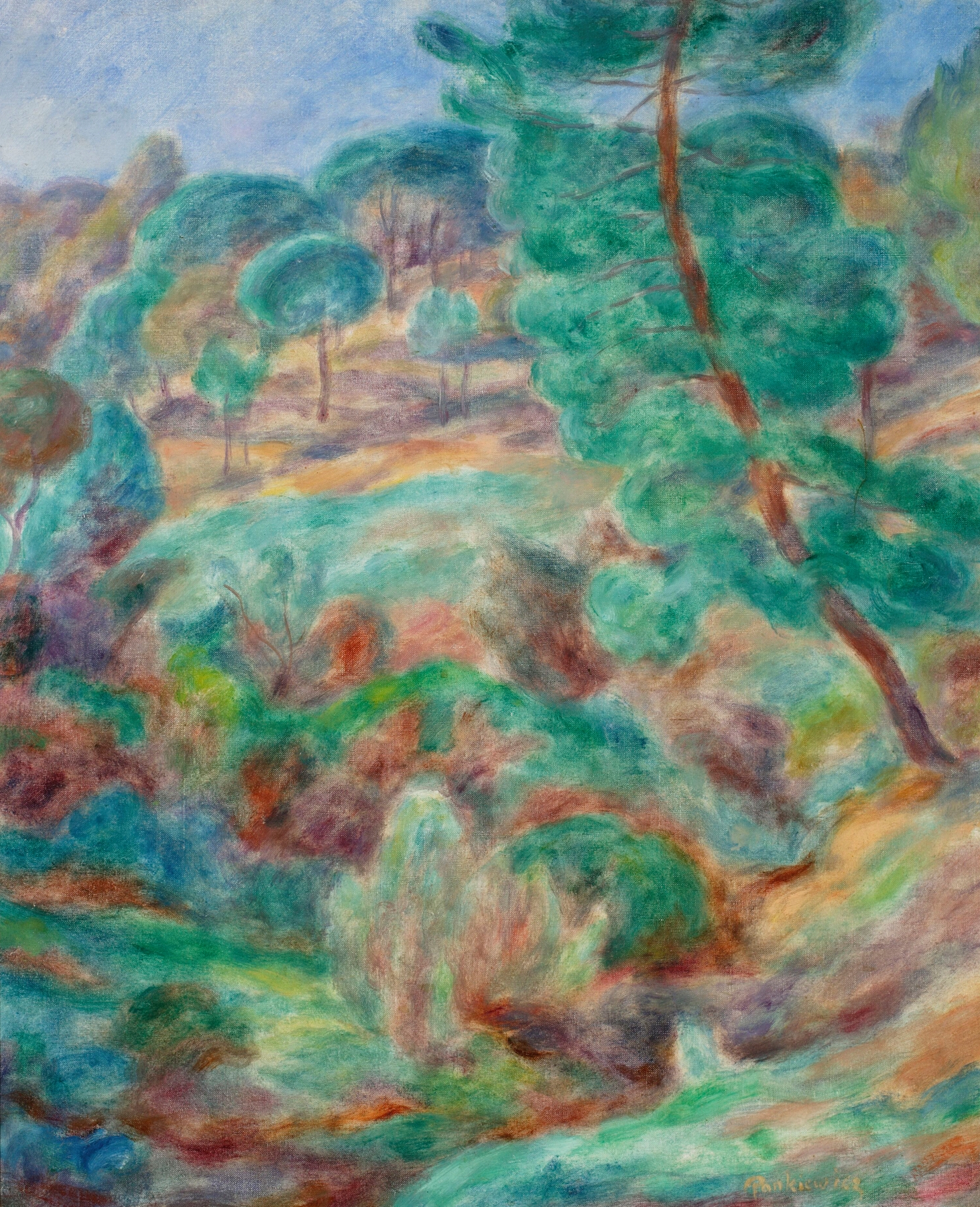 Landscape from Saint-Tropez – Stone pines, by Józef Pankiewicz, public domain