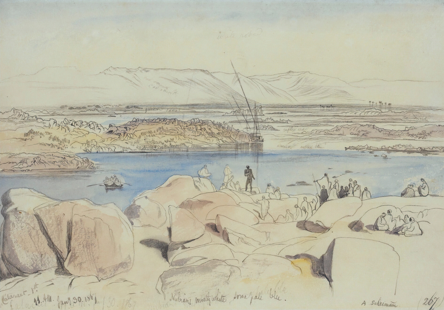 Nubians At The First Cataract On The Nile At Philae, Egypt, by Edward Lear, public domain