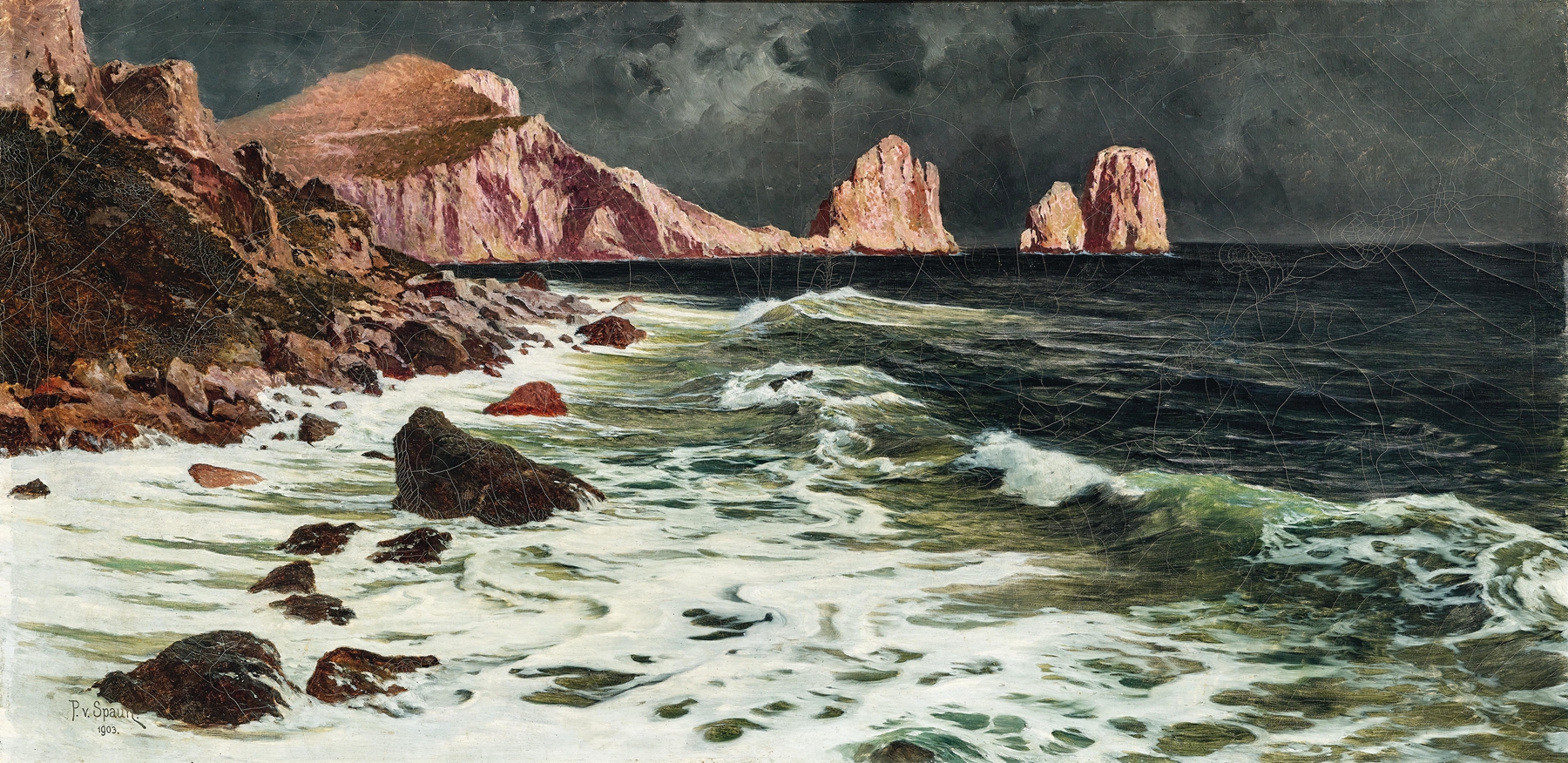 Marine scene of Faraglioni stacks by Paul Von Spaun, oil painting