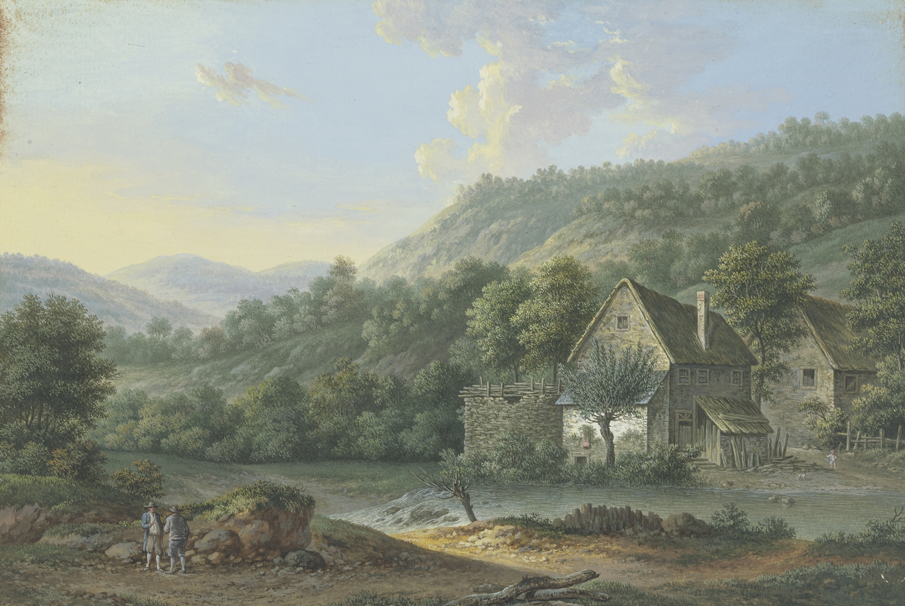 Landscape with a stream and two farmhouses, oil on canvas by Karl Franz Kraul