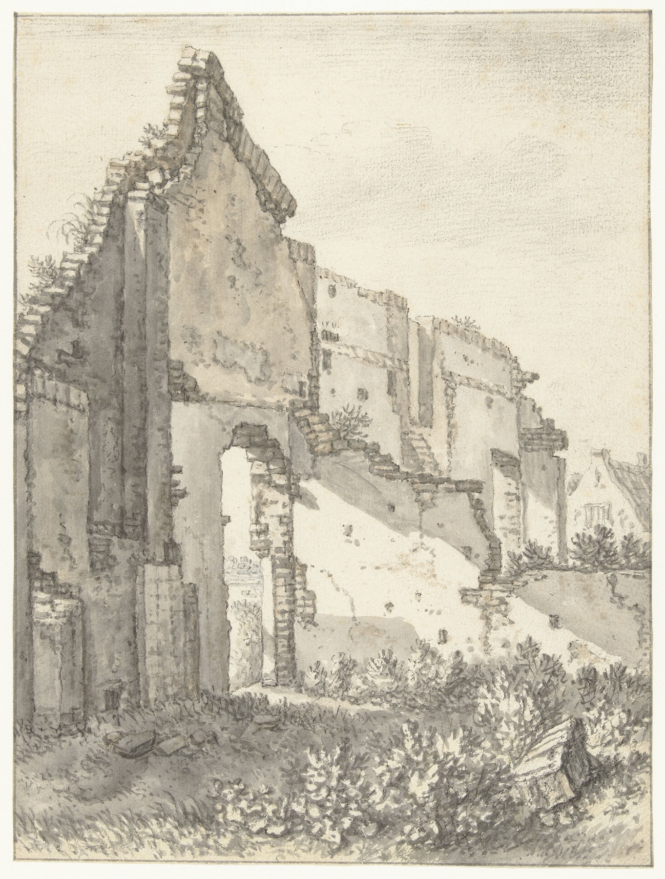 Ruïnes van een gebouw te Utrech by Herman Saftleven, depicting a crumbling building in sunlight.