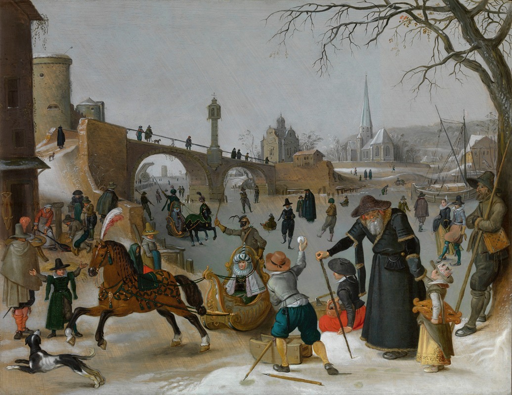 A lively winter scene depicting people enjoying seasonal activities.