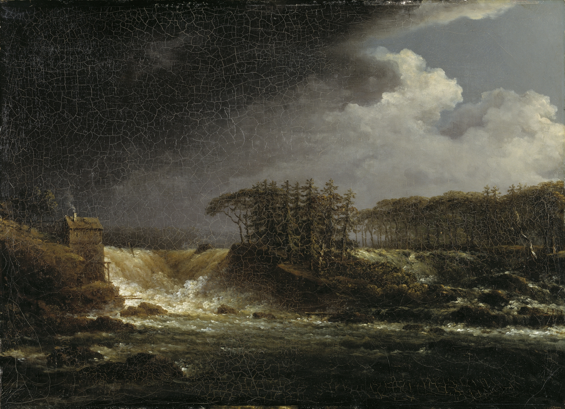 Landscape featuring a waterfall and rocks, oil painting by Carl Johan Fahlcrantz
