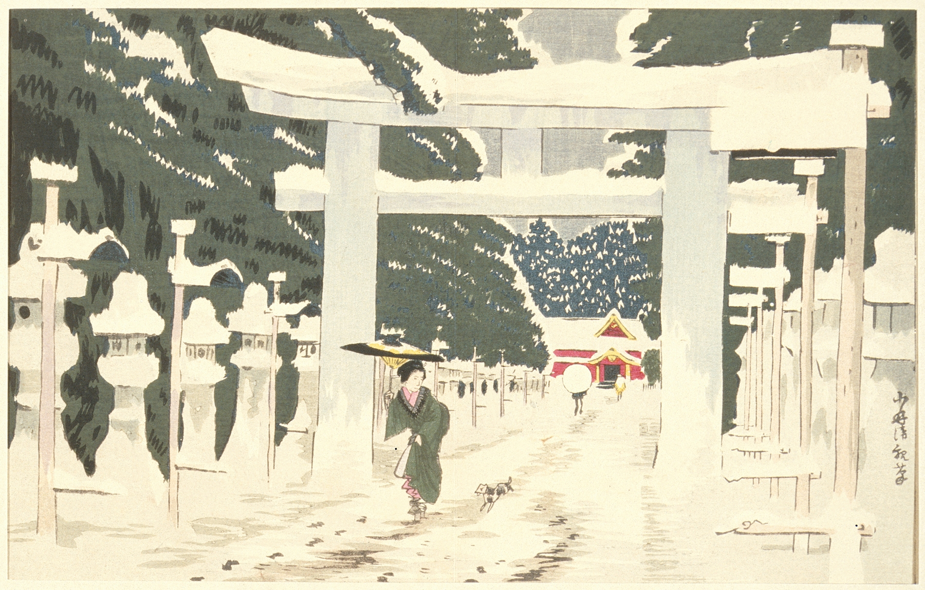 Heavy Snow at Tōshōgū Shrine in Ueno, by Kobayashi Kiyochika, public domain
