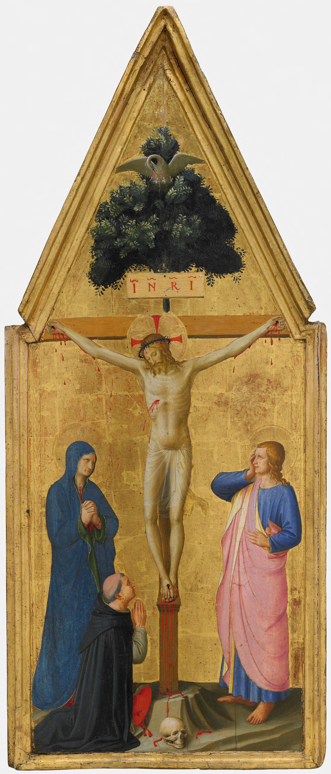 Christ on the Cross, the Virgin, Saint John the Evangelist, and Cardinal Torquemada, by Fra Angelico, public domain