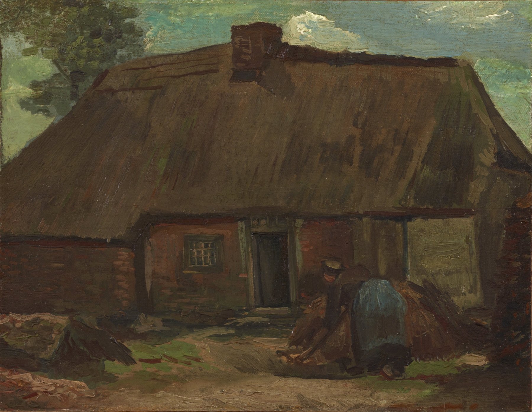 Cottage with Peasant Woman Digging, by Vincent van Gogh, public domain