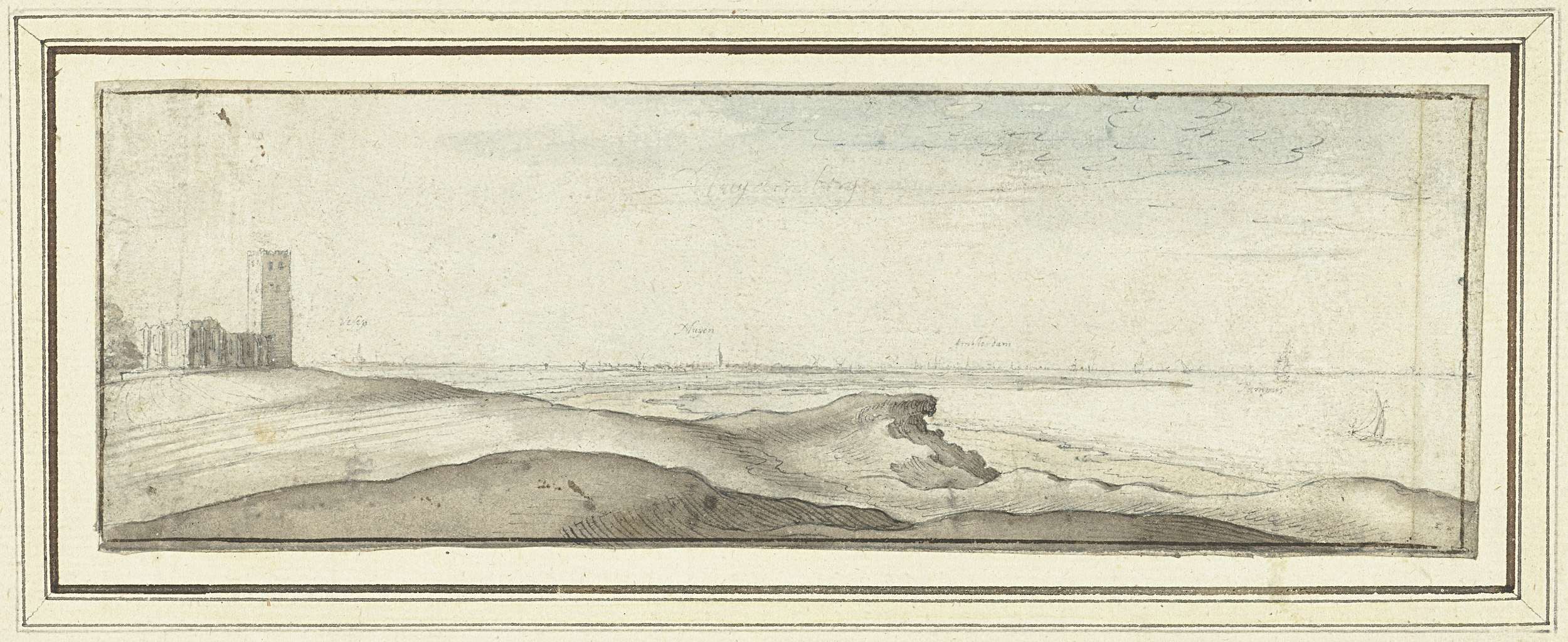 Landscape with a river and village by Wenceslaus Hollar, etching