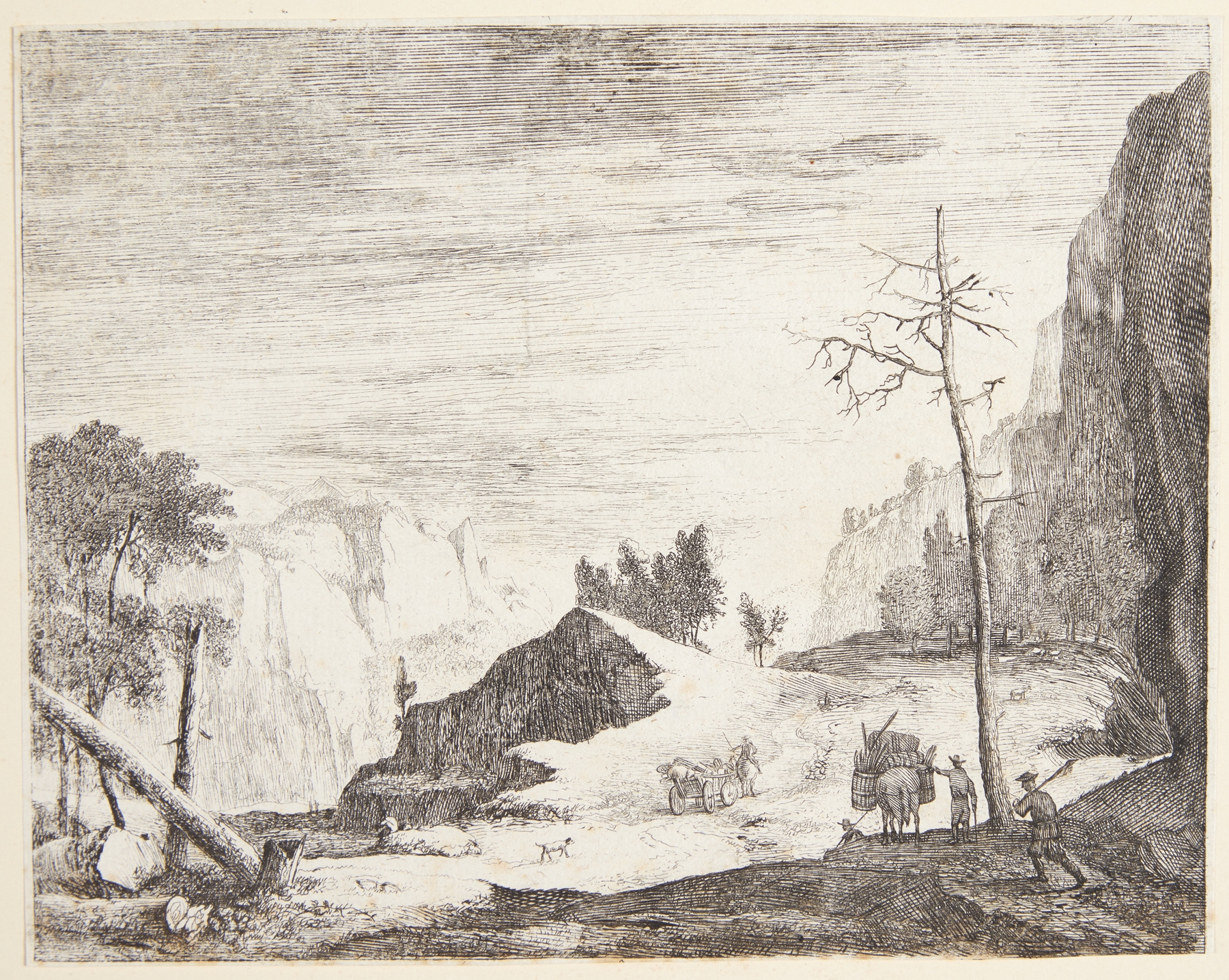 Landscape with mountains and twilight sky by Roelant Roghman, medium unknown