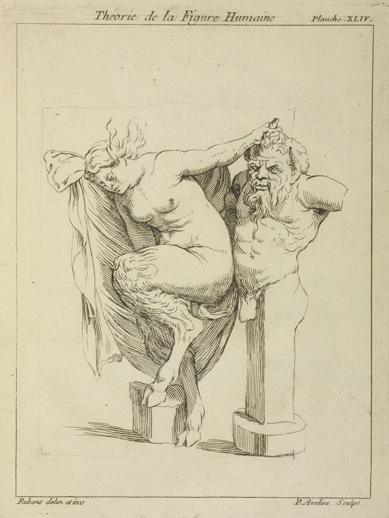 This painting depicts the head and torso of a male satyr alongside a female satyr.