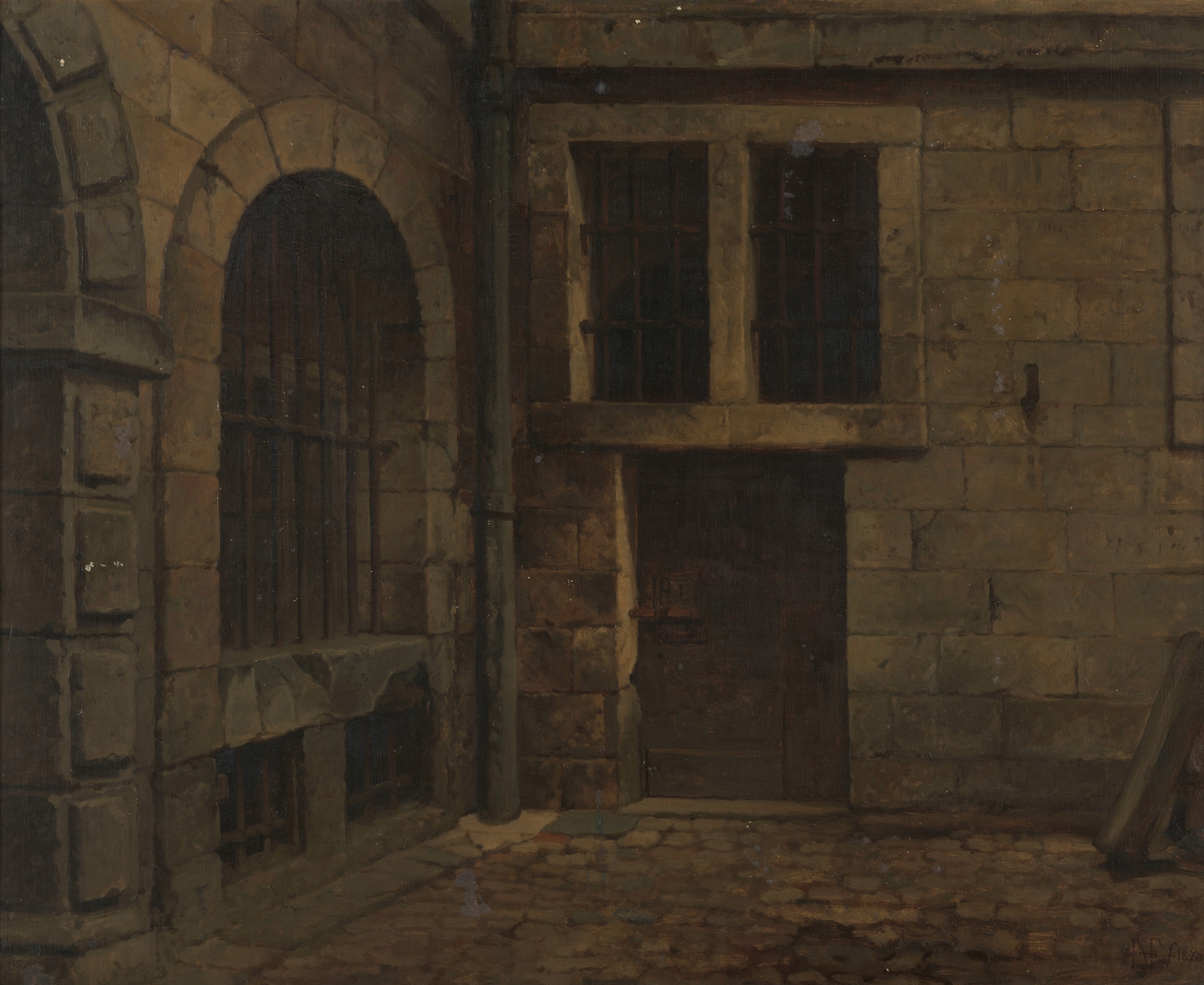 Old Courtyrad of Antwerp Town Hall, oil on canvas by Henri François Schaefels