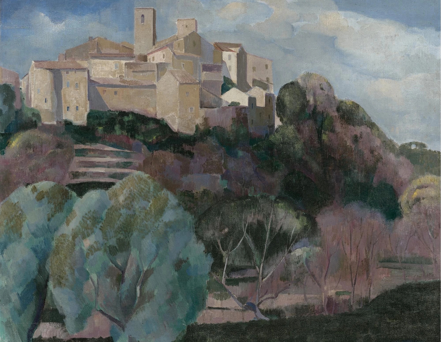 Landscape in Provence by Ángel Zárraga, oil painting depicting rolling hills and golden light.